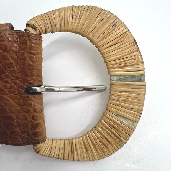 Ralph Lauren Womens Crocodile Brown Belt with Wicker Detail MSRP $2250 Size Med - Picture 6 of 15